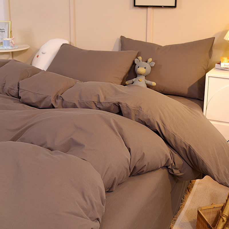 2025新款亲肤水洗棉纯色双拼四件套学生宿舍四件套大学宿舍套件