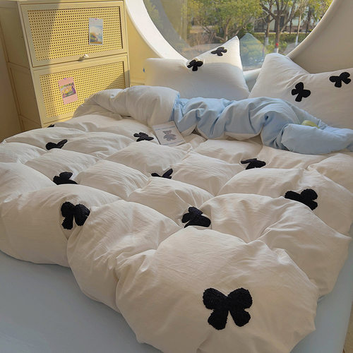 2025新款床单被罩学生宿舍被套三件套毛巾绣床上四件套水洗棉