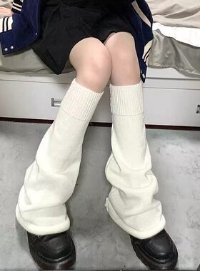 夏天薄款防晒腿套泡泡袜套女白色可爱日系千禧辣妹jk阔腿针织长筒