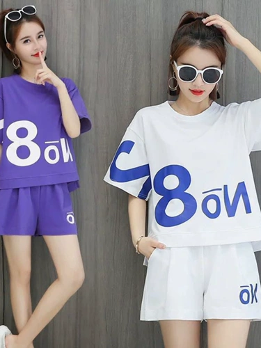 Модный спортивный костюм с буквами, шорты, комплект, большой размер, в корейском стиле, короткий рукав