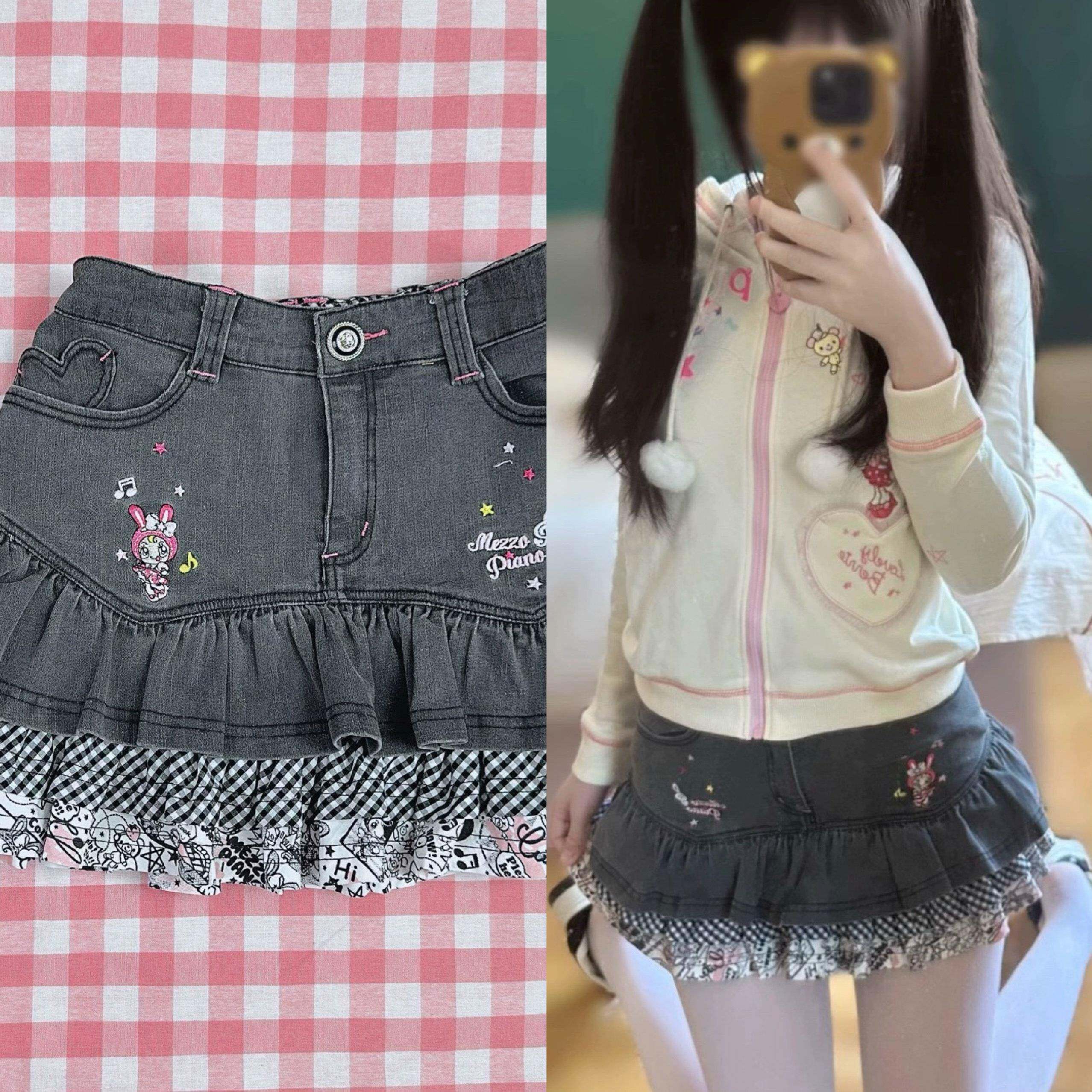 纯棉甜美元素A字短裙 日系软妹风少女半身裙 喏咔喏咿品牌
