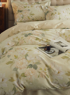 美式油画风50支新疆长绒棉全棉四件套纯棉被套全棉床单床上用品