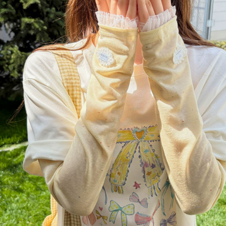 奶黄色蕾丝花边袖套女夏季薄款透气凉感软妹风长款护臂