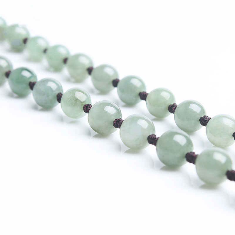 男女款翡翠圆珠项链手编绳 浅色油青玉石吊坠挂绳 简约项链绳