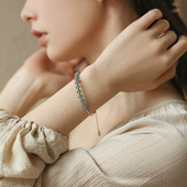 天然A货翡翠手镯细镯冰蓝翡翠手链女款 简约精致14K包金玉石手饰