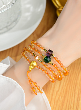 新寺院黄水晶108佛珠手串项链搭