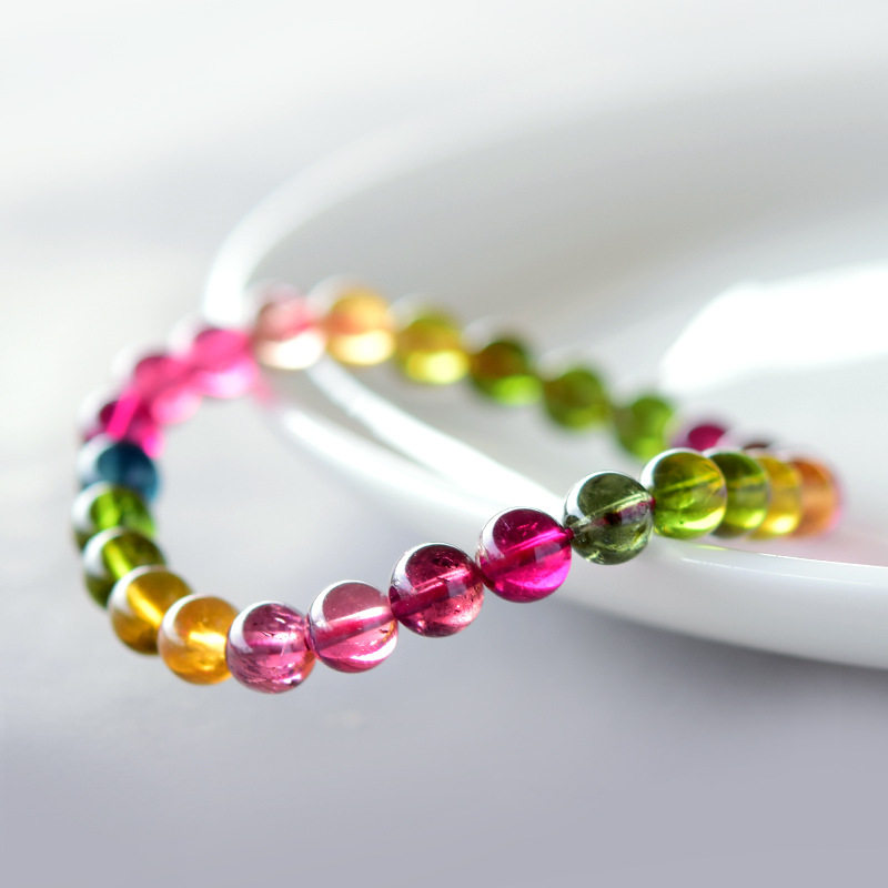 碧玺手链女水晶玛瑙翡翠玉石巴西彩虹糖果粉绿蓝红色宝石手串
