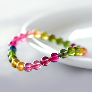 碧玺手链女水晶玛瑙翡翠玉石巴西彩虹糖果粉绿蓝红色宝石手串