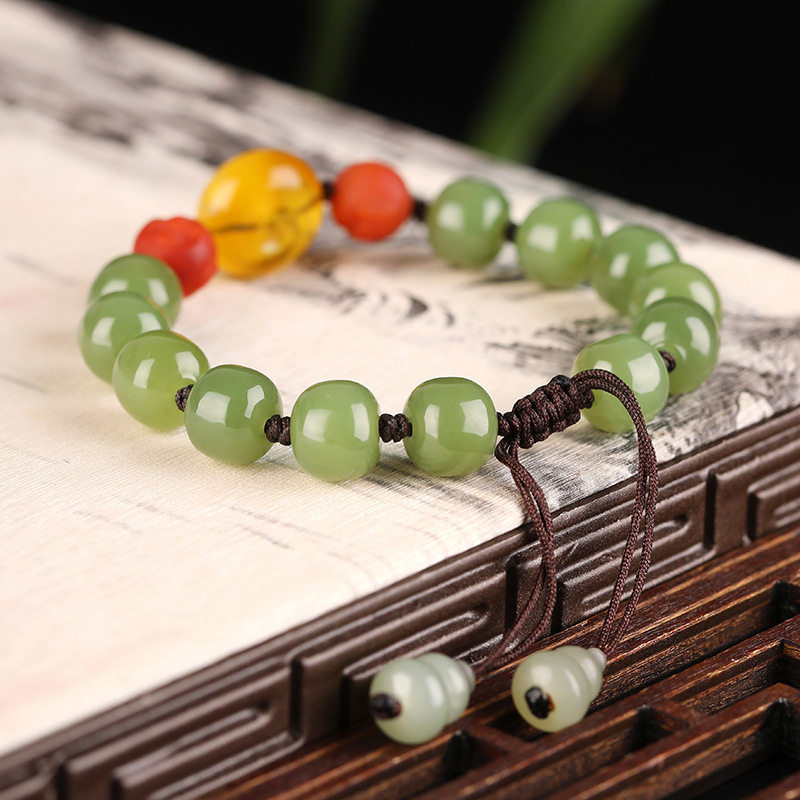 天然和田玉手串女DIY圆珠南红佛头老型珠蜜蜡平安扣手饰玉石手链