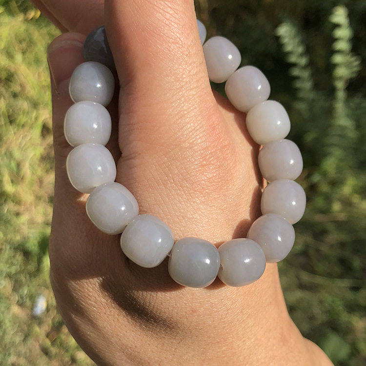 新疆和田玉手串烟紫老型珠桶珠手链天然玉石苹果珠玉链子正品保真