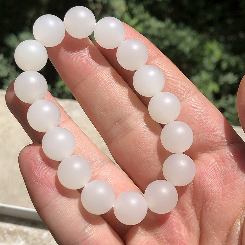 收藏级天然和田玉圆珠手链女士款新疆山流水羊脂白玉玉珠手串12mm