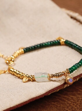 新中式天然A货绿水翡翠算盘珠手