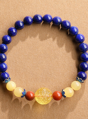 阿富汗天然青金石手串南红蜜蜡金