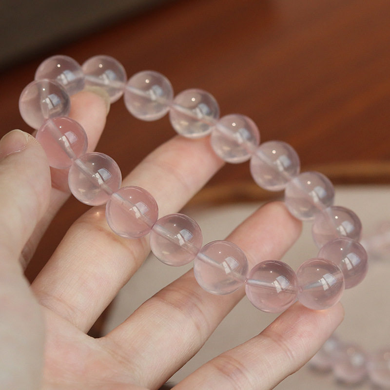 雏灵天然水晶手串莫桑比克粉水晶六芒星光粉晶通透体粉水晶