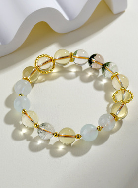 天然黄水晶海蓝宝绿幽灵双子座手