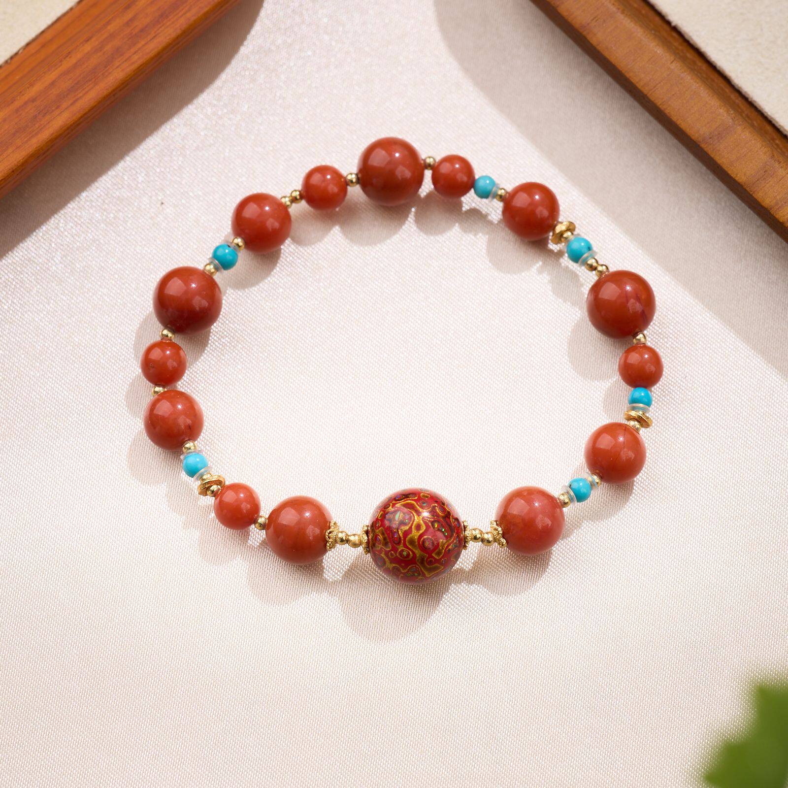 南红玛瑙大漆珠绿松石手链串珠女文玩佛珠高级感手饰手串