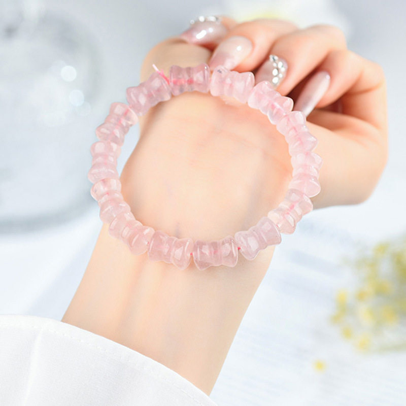 天然水晶冰种粉晶西柚粉星光粉单圈手链随型不规则女手串