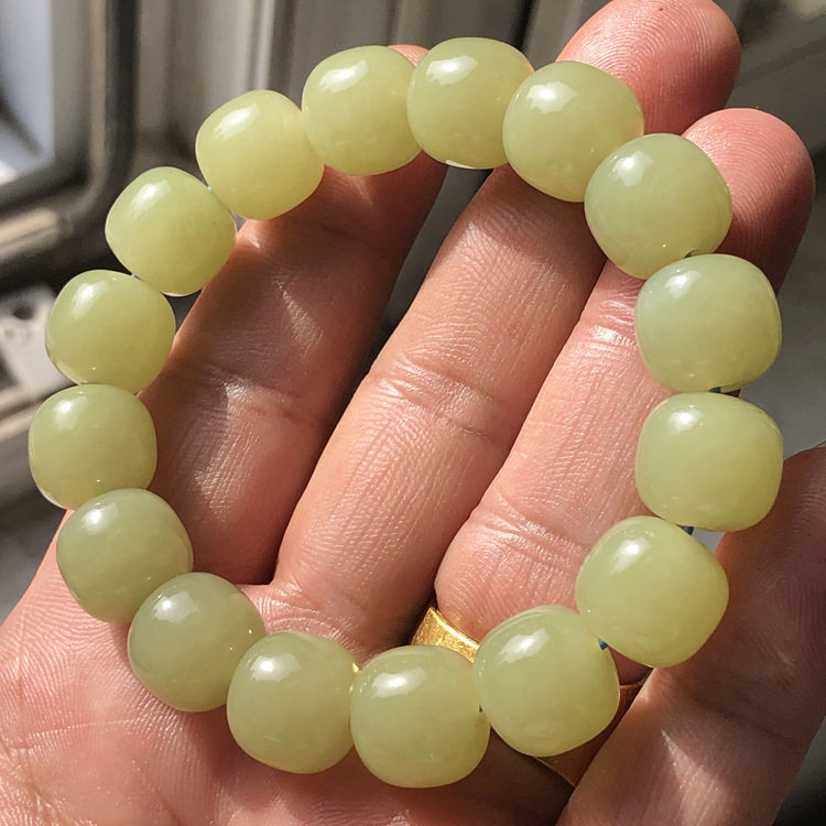 新疆和田玉黄玉老型珠手串正品若羌黄口料桶珠手链苹果珠玉石珠串