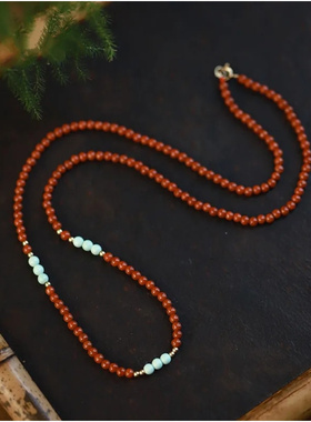 南红级细小米珠多圈手链项链绿松