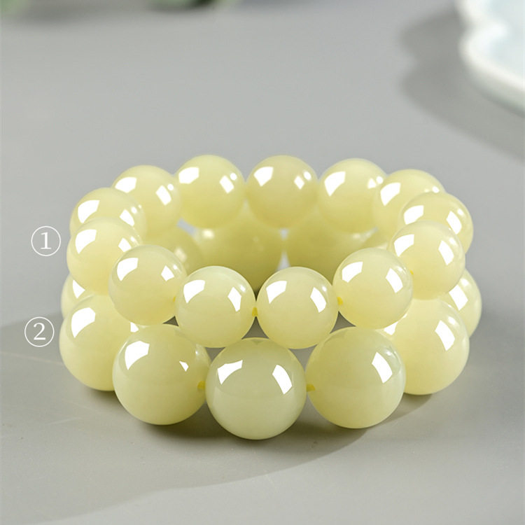 新疆和田玉若羌黄口料手串天然玉石手链男女款黄玉串珠手饰藏品级