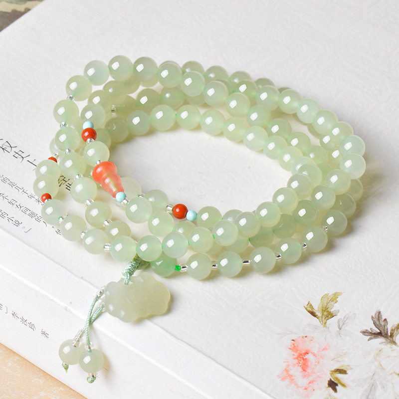 天然和田玉青白玉多圈手链女士高冰晴水手串玉石女款天然正品项链