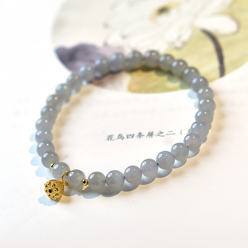 和田玉手串女男烟紫手镯玉石散珠子串珠项链925银吊坠和田玉手链