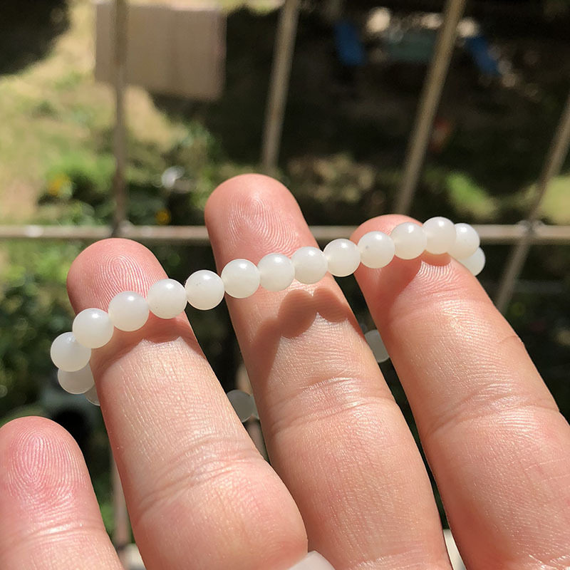 毕业级天然和田玉圆珠手串女款6mm新疆羊脂玉素珠白玉链子老坑料