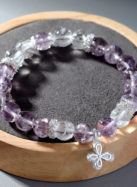 天然水晶紫白阿赛蝴蝶手链冰种时