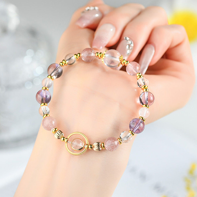 天然紫白水晶草莓晶粉晶多宝手链时尚原创设计女士款手串饰品