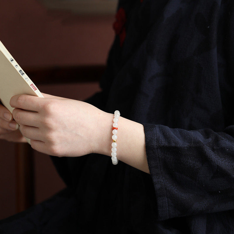 和田玉手串单圈6mm佛珠DIY女款手链搭配南红金珠玉石女士白玉