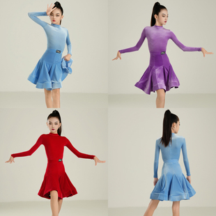 FAZ女童专业拉丁舞蹈服少儿网红韩绒比赛规定服大摆裙套装 演出服