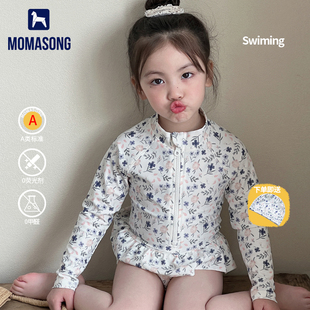 连体防晒中小童女孩温泉泳装 Momasong儿童游泳衣女童2025新款 长袖