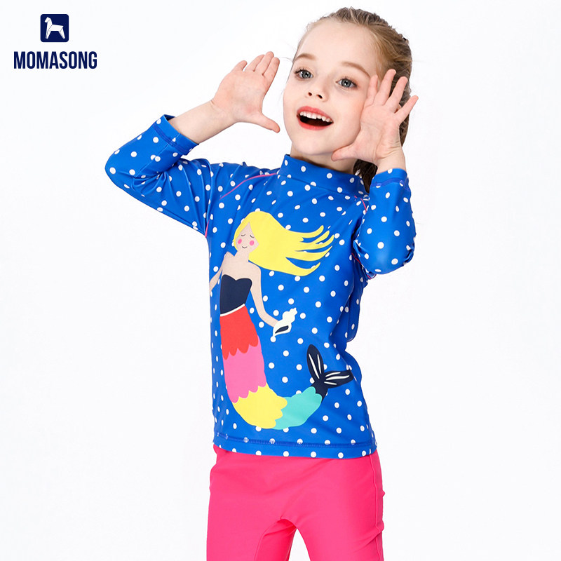 momasong儿童泳衣女孩分体小中大童女童美人病因调查帽钉小牙洞导