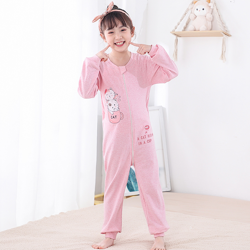 儿童连体睡衣纯棉女夏天宝宝哈衣女孩空调房连身衣女童睡袋卡通夏