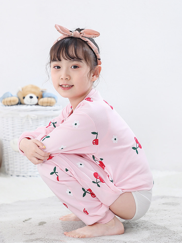 CHILDRENS ONE-PIECE PAJAMAS ANTI-COLD HOME CLOTHES AIR-CONDITIONED ROOM BABY ONESIES GIRLS CHILDRENS COTTON SLEEPING BAGS SPRING AND AUTUMN
