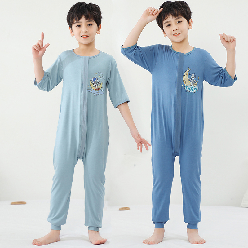 男童睡衣2024新款儿童连体衣防着凉大童宝宝莫代尔睡袋薄款男夏季