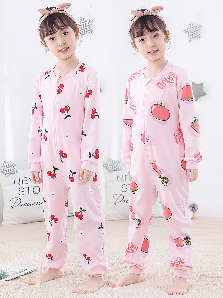 CHILDRENS ONE-PIECE PAJAMAS ANTI-COLD HOME CLOTHES AIR-CONDITIONED ROOM BABY ONESIES GIRLS CHILDRENS COTTON SLEEPING BAGS SPRING AND AUTUMN