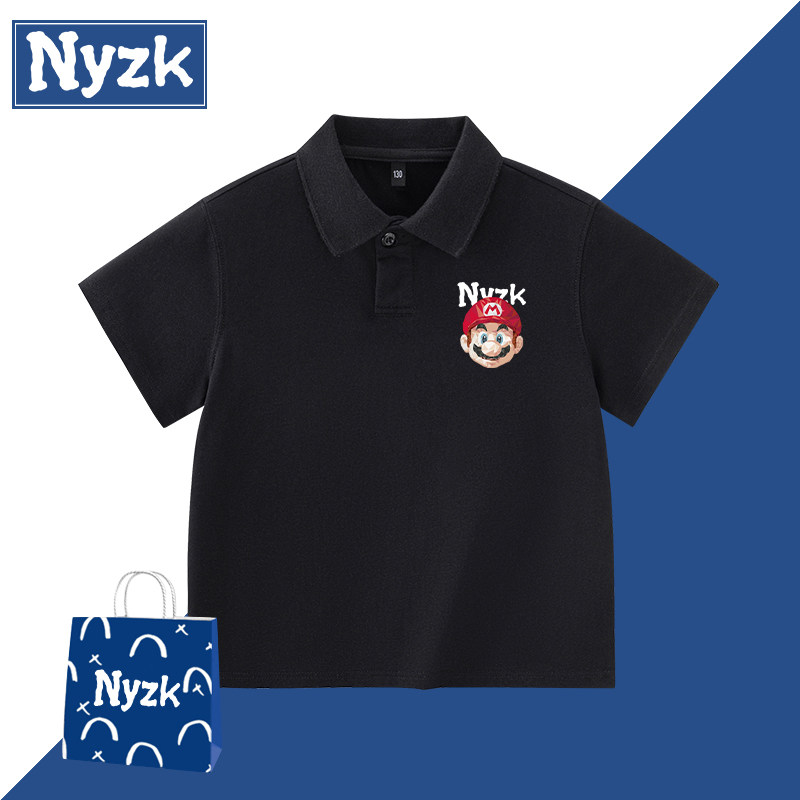 NYZK官网亲子装一家三口男童polo衫马里奥夏装儿童中大童短袖T恤