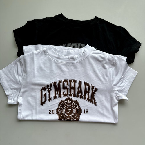 鲨鱼GYMSHARK欧美辣妹短袖上衣女字母印花美式紧身显瘦健身瑜伽