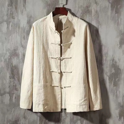 中医馆工作服高端亚麻唐装定制禅修居士服男款中国风理疗技师套装