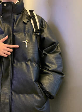 男生冬季外套加厚美式复古立领皮衣夹克棉服短款痞帅咖色工装棉袄