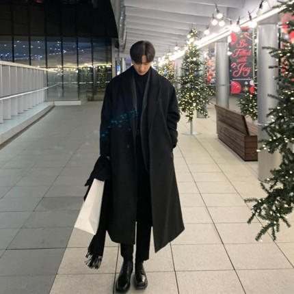 秋冬英伦毛呢大衣男士中长款韩版加厚双面呢子过膝风衣非羊绒外套
