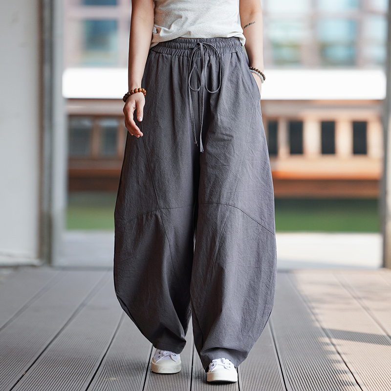 弯刀裤亚麻裤子男款秋季薄款运动裤宽松大码棉麻透气灯笼阔腿裤