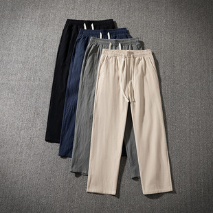 休闲裤 薄款 中国风棉麻裤 子直筒宽松锥形裤 亚麻九分裤 9分裤 男夏季