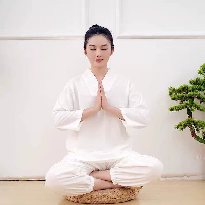 圆弘纯棉海青居士服女禅意两件套宽松茶服男养生禅修服竹节棉套装