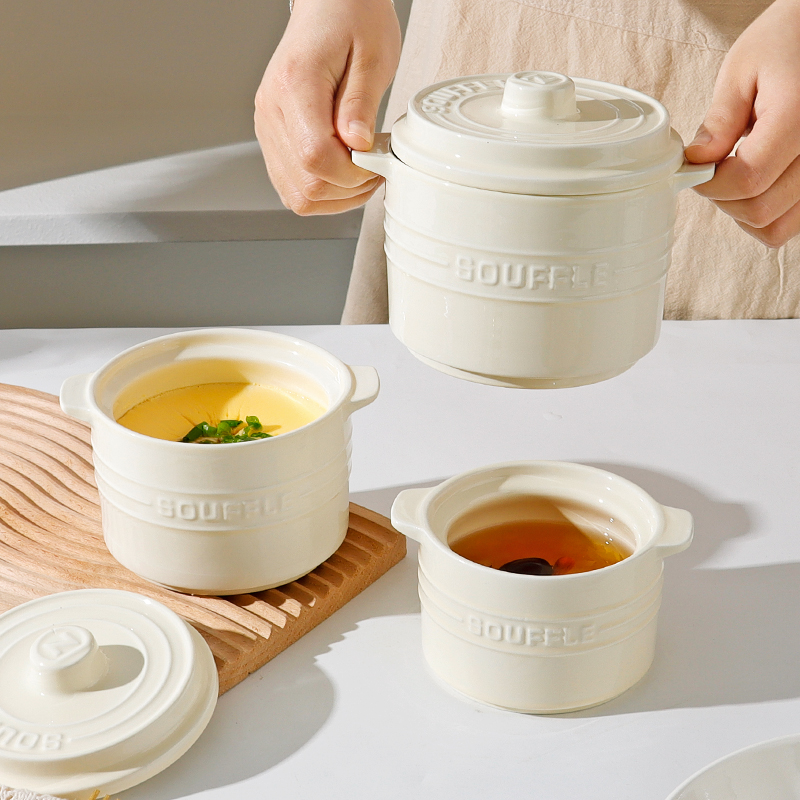陶瓷双耳炖盅带盖隔水家用瓦罐汤燕窝蒸盅炖罐小汤盅大号双盖蒸碗