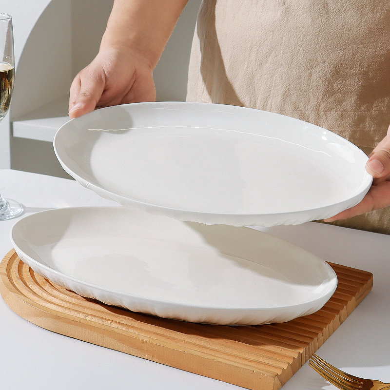 鱼盘家用2025新款蒸鱼专用盘子高级感釉下彩椭圆装鱼碟釉下彩菜盘