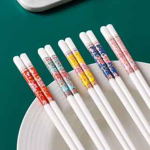 高级感陶瓷筷子10双骨瓷餐具珐琅彩筷子一人一双家用不生菌防霉