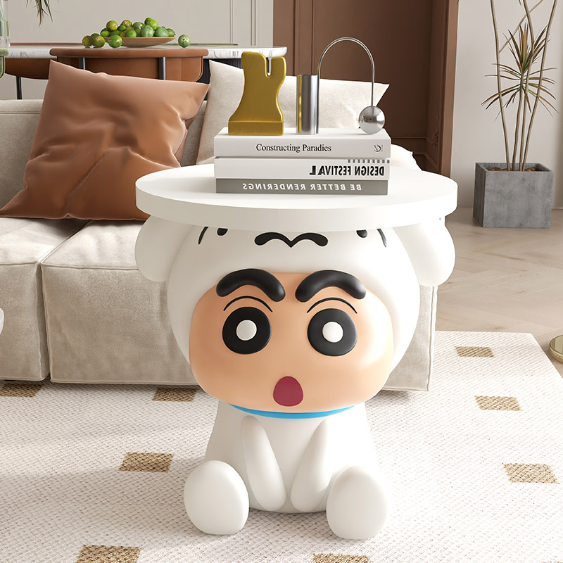 2024新款蜡笔小新小白客厅沙发边几茶几床头小户型落地可移动摆件