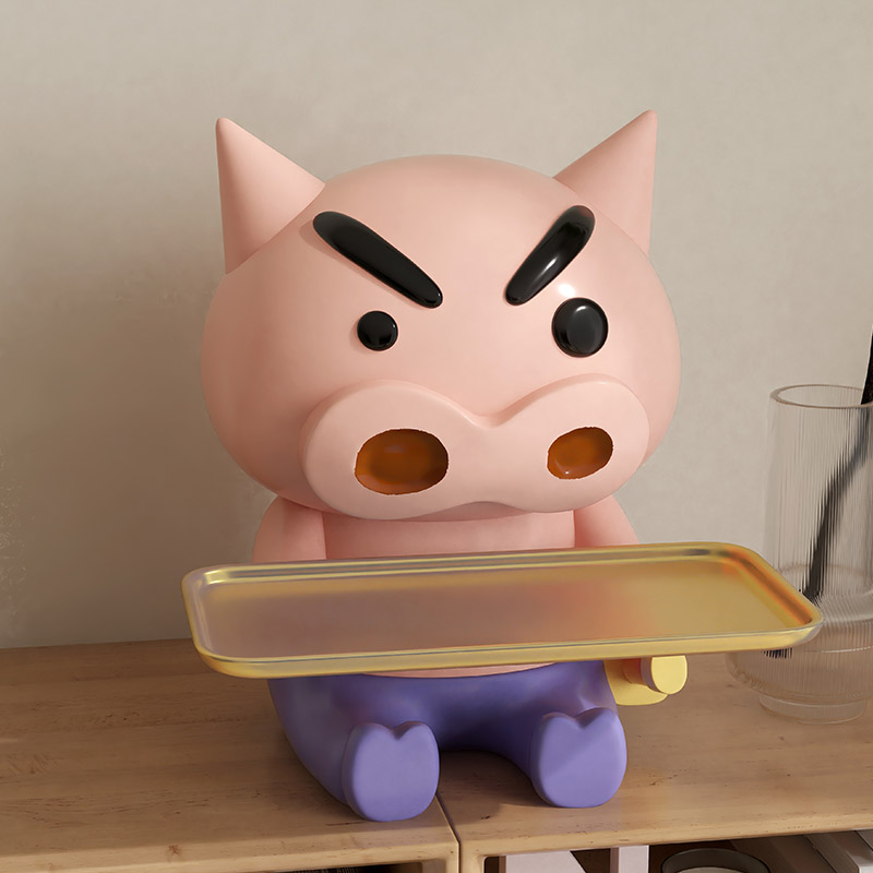 蜡笔小新肥嘟嘟左卫门客厅玄关放钥匙收纳托盘装饰品搬家礼物摆件
